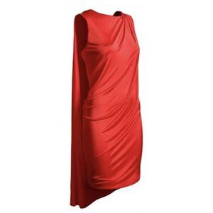 2011 VERSACE for H&M Grecian Red Shift Toga Dress With Cape - US 6